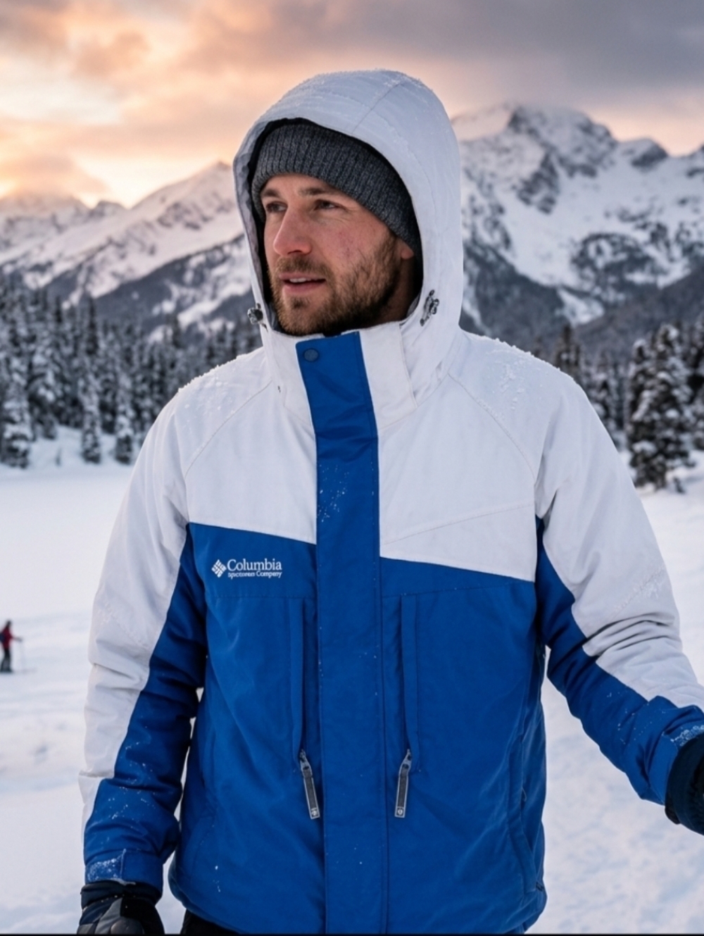 Columbia Men's Blue and Light Grey Winter Jacket Size L